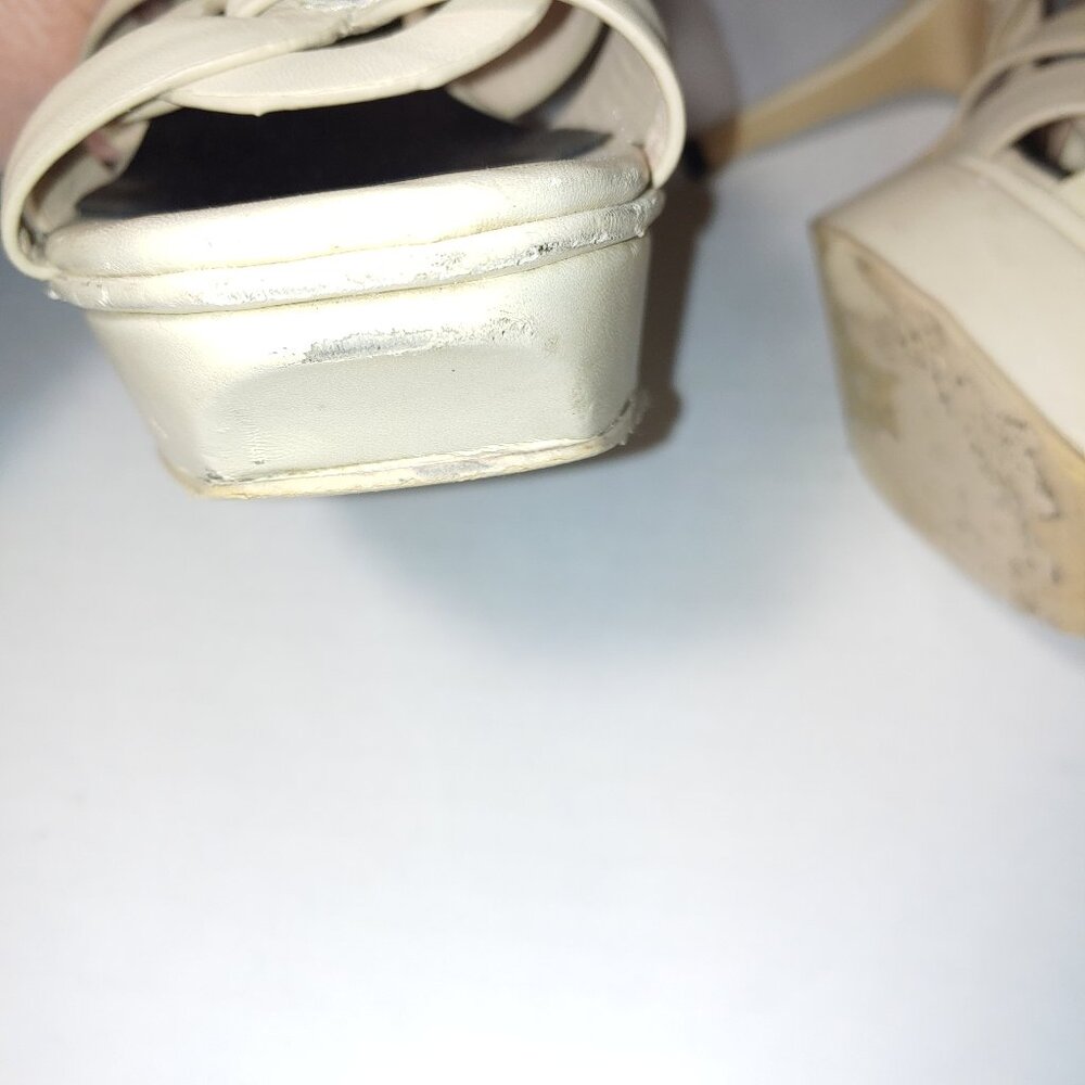 SAINT LAURENT Tribute Platform Sandals in Smooth Leather Cream Size 39 - Picture 13 of 15